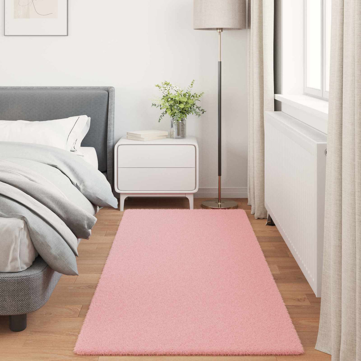 Skridsikker tæppe af kunstig kaninpels OLITE Lyserød Polyester
