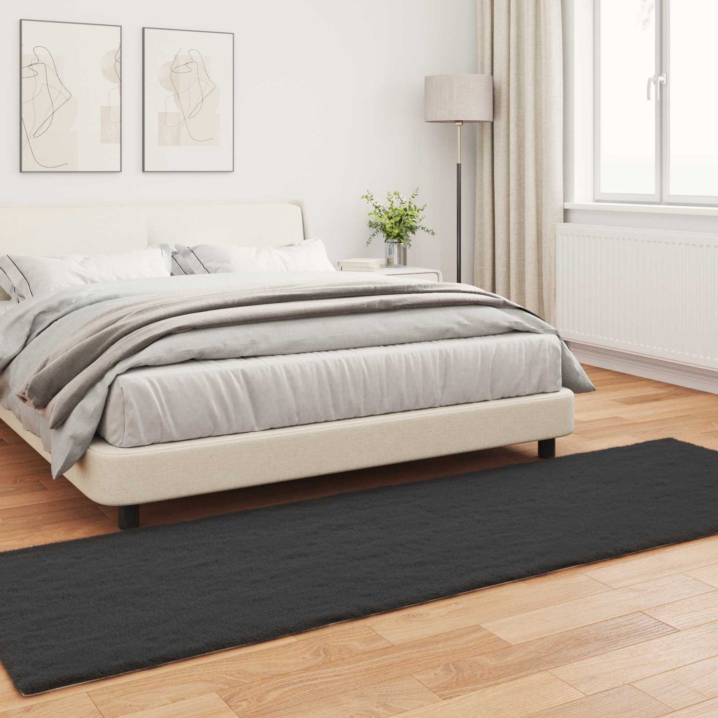 Skridsikker tæppe af kunstig kaninpels OLITE Sort 80 x 250 cm