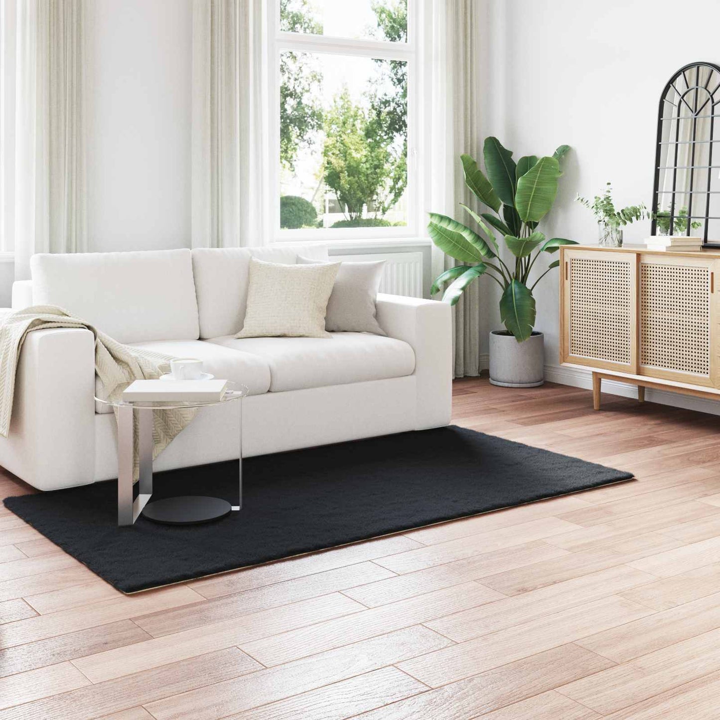 Skridsikker tæppe af kunstig kaninpels OLITE Sort 100 x 200 cm