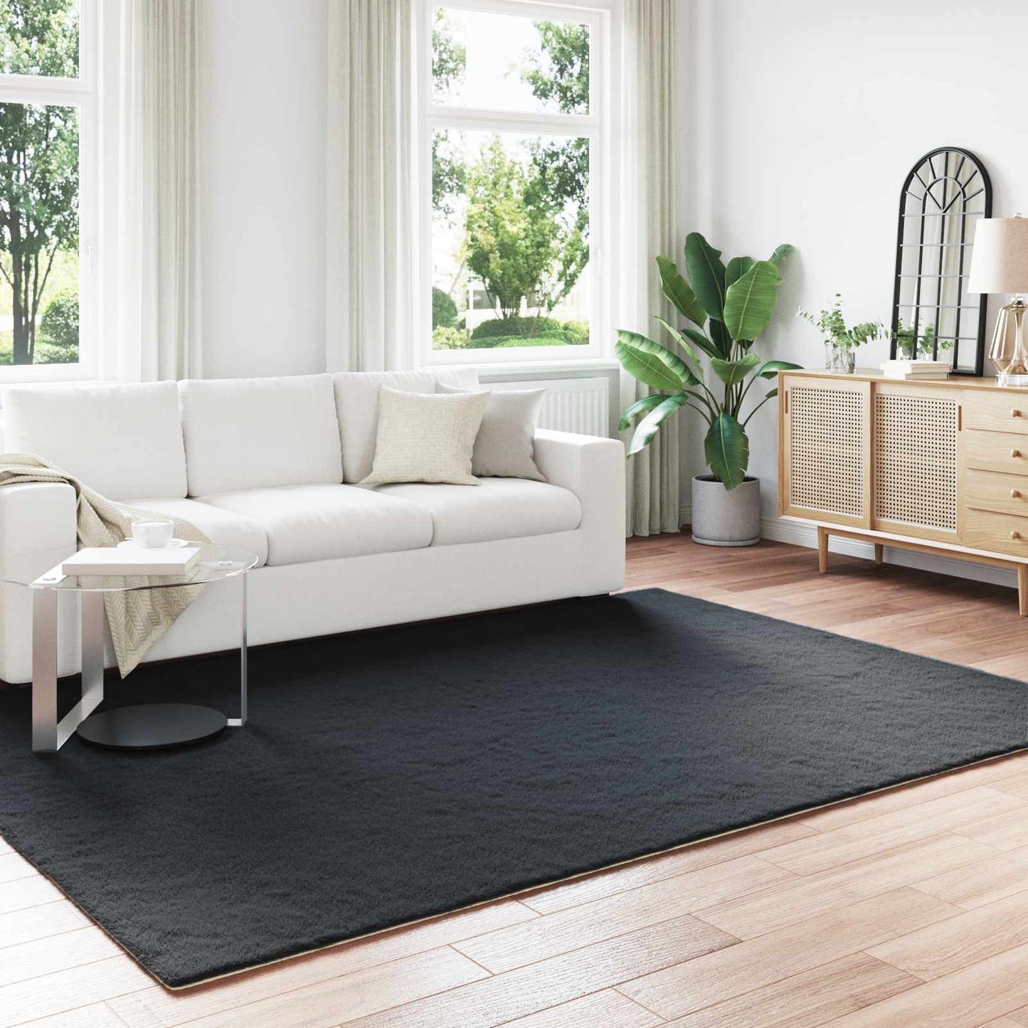 Skridsikker tæppe af kunstig kaninpels OLITE Sort 200 x 280 cm