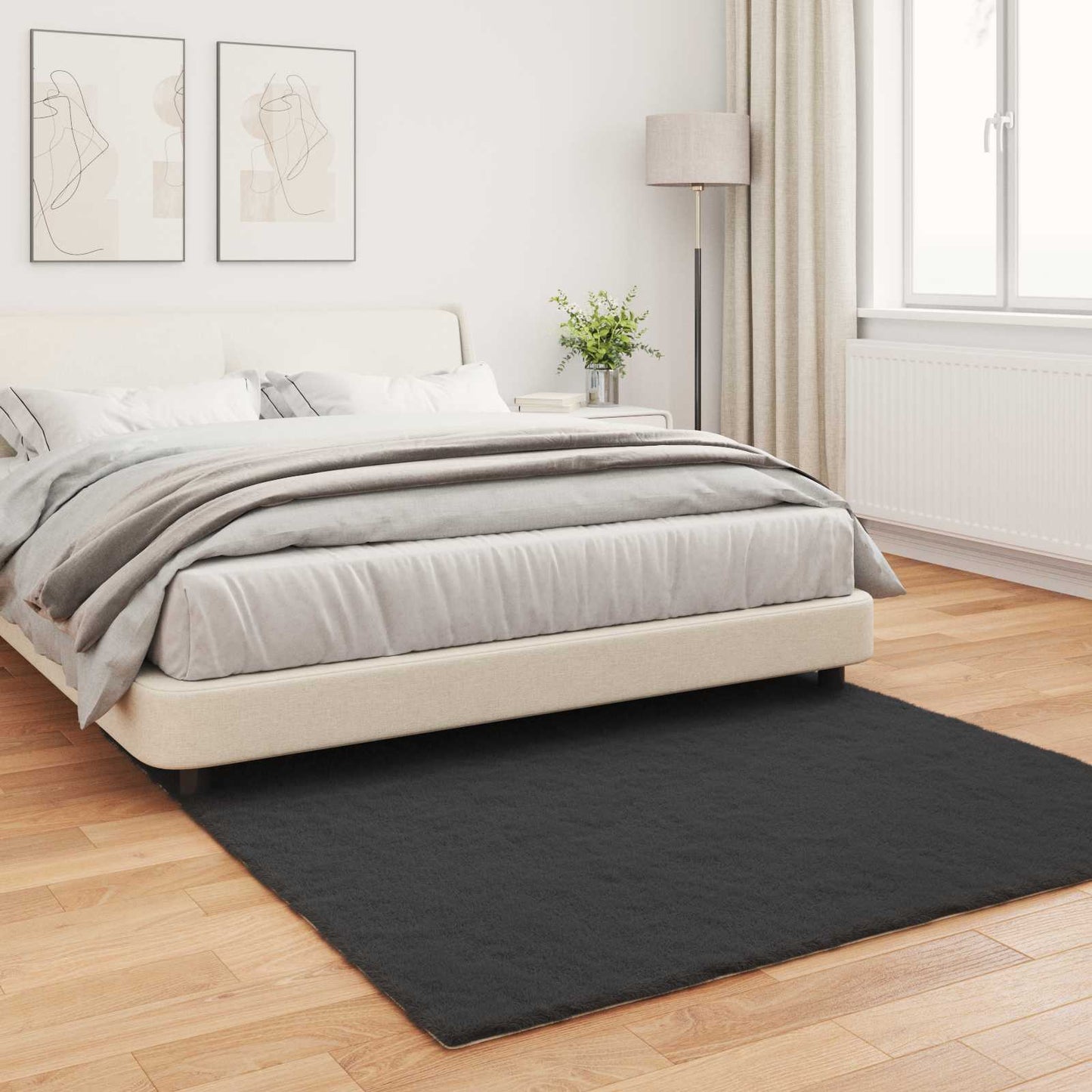 Skridsikker tæppe af kunstig kaninpels OLITE Sort 120 x 120 cm