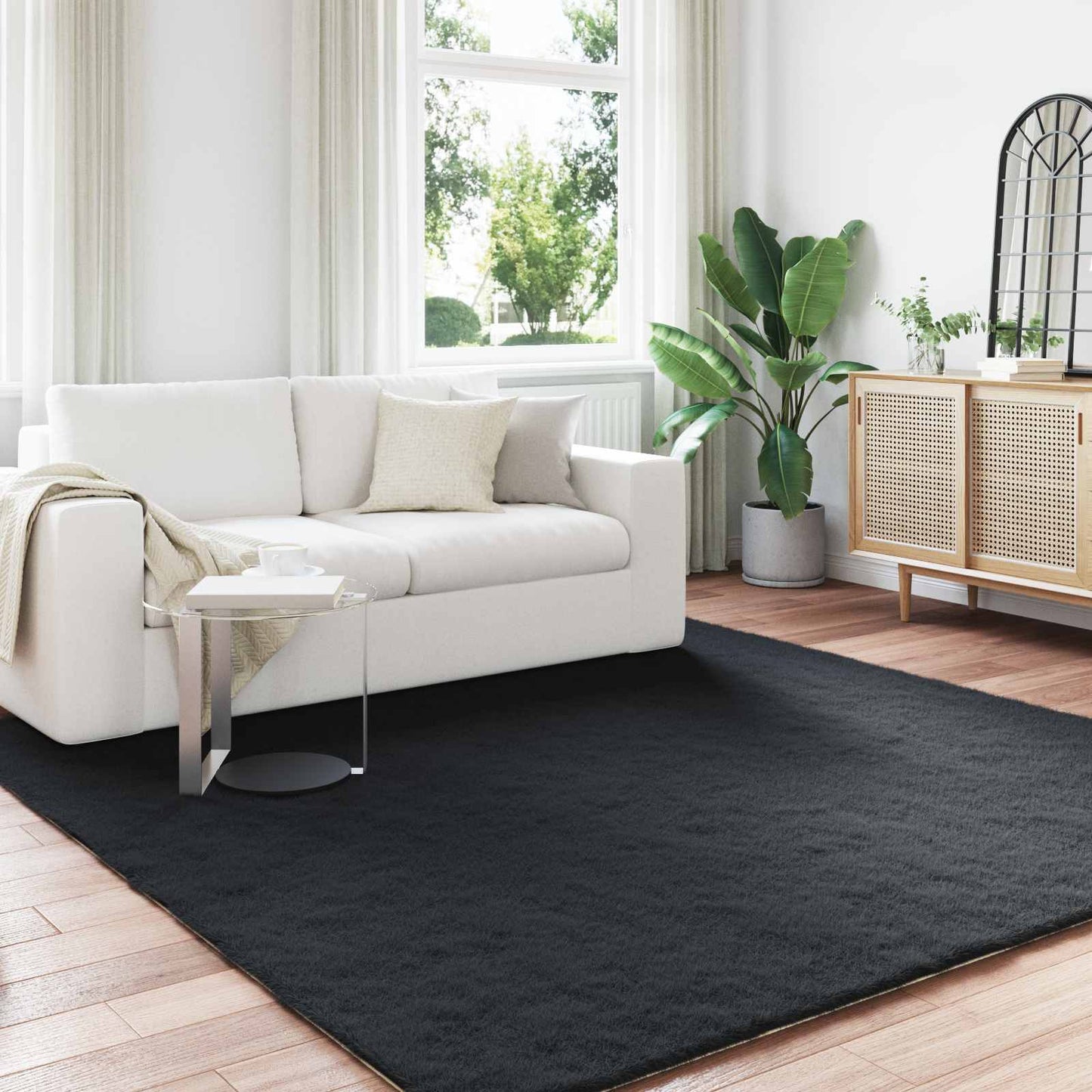 Skridsikker tæppe af kunstig kaninpels OLITE Sort 200 x 200 cm