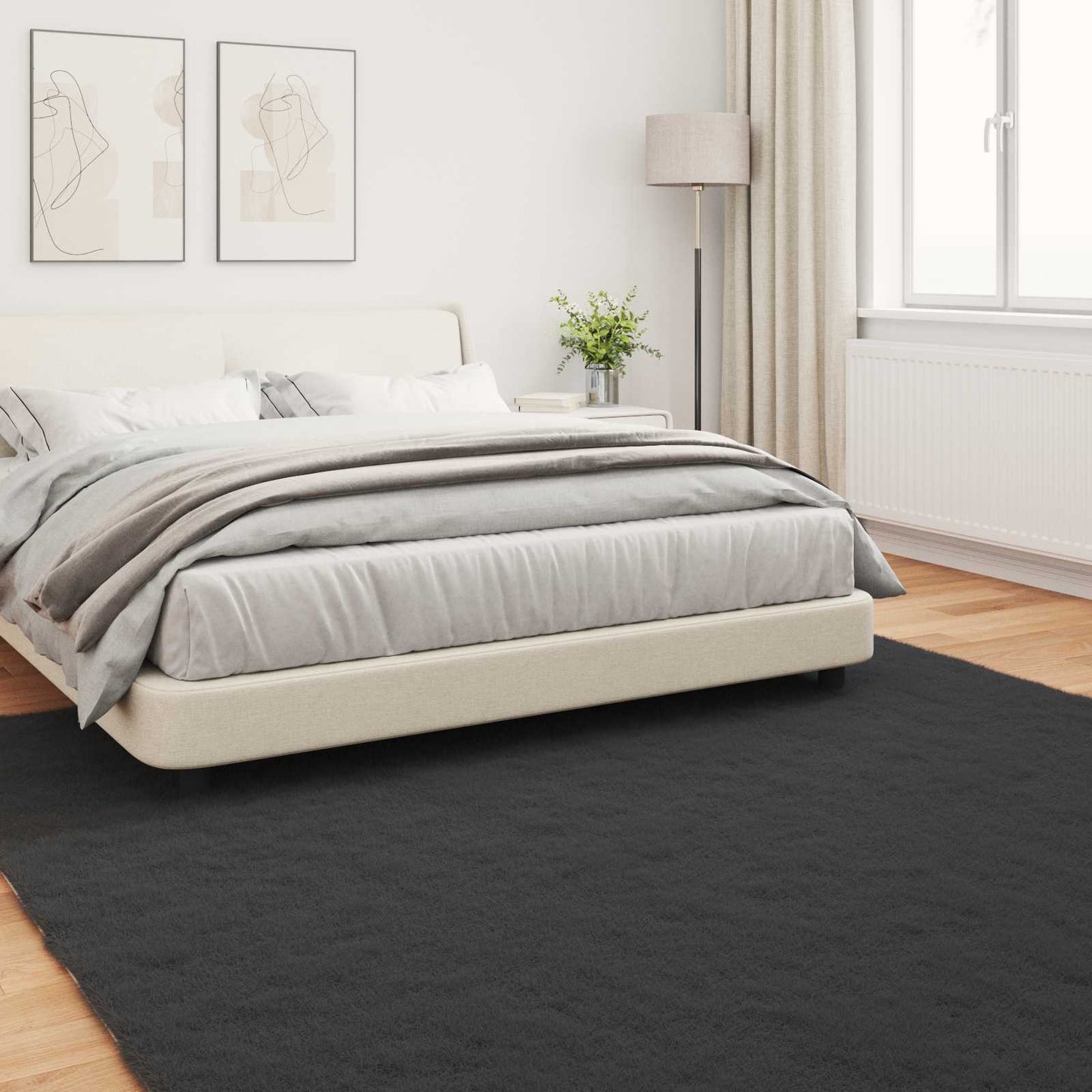 Skridsikker tæppe af kunstig kaninpels OLITE Sort 200 x 200 cm