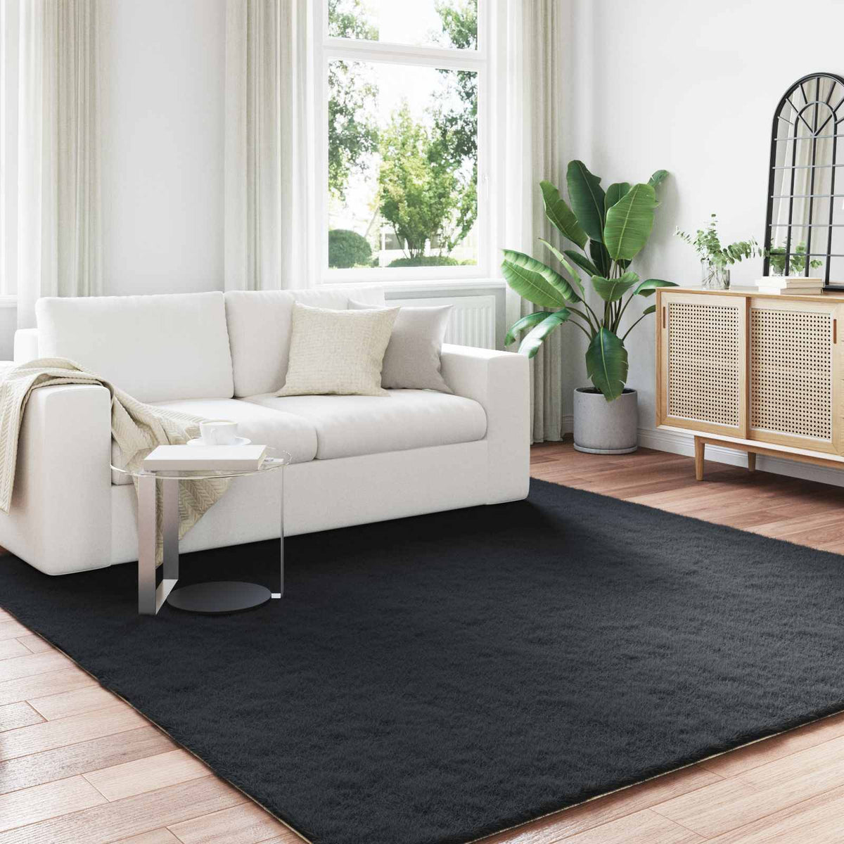 Skridsikker tæppe af kunstig kaninpels OLITE Sort 240 x 240 cm