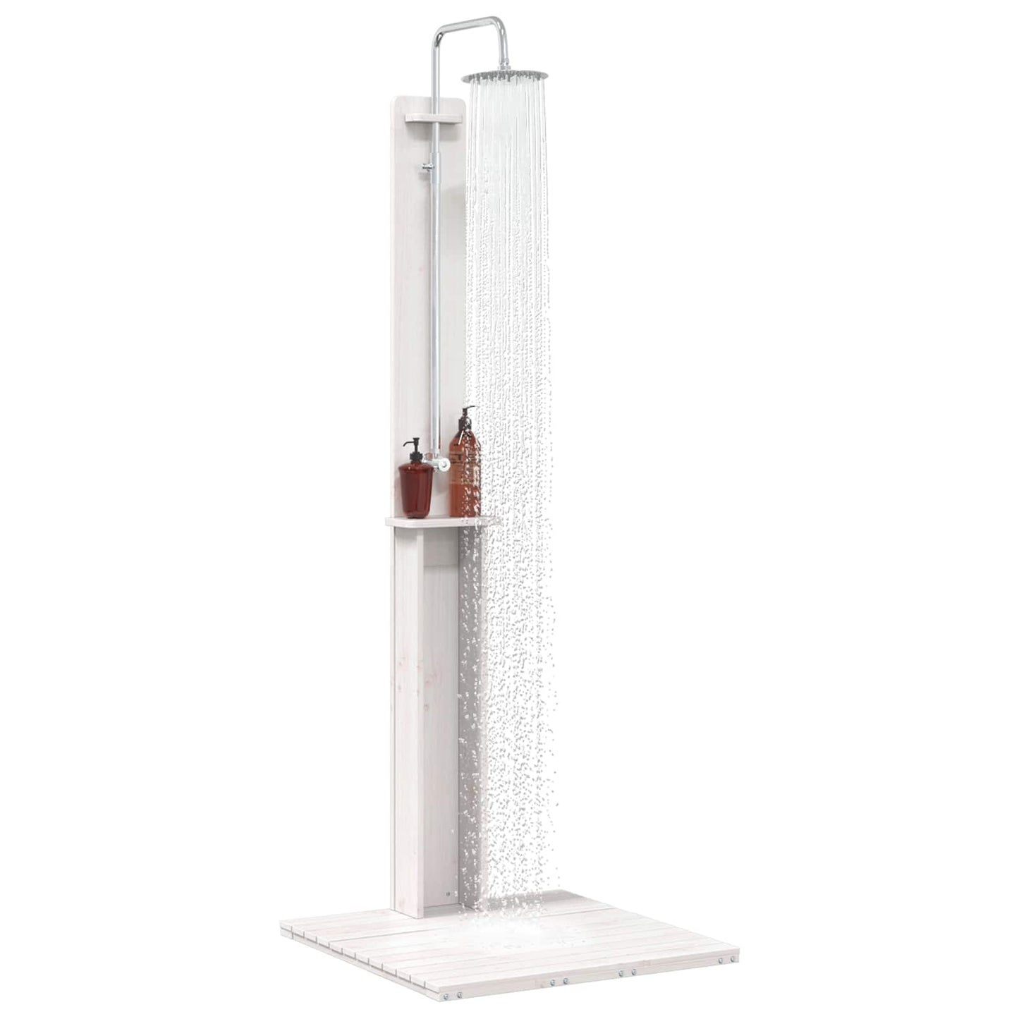 Udendørs bruser 206 cm Massivt fyrretræ og rustfrit stål Hvid