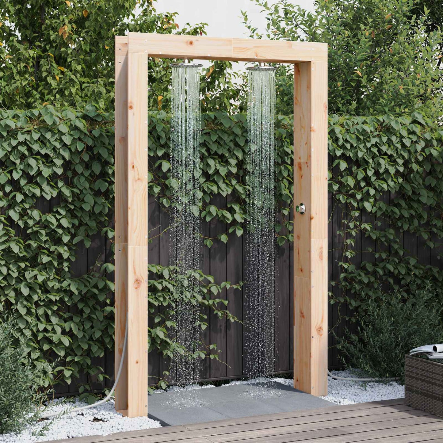 Udendørs bruser 226 cm Massivt fyrretræ og rustfrit stål