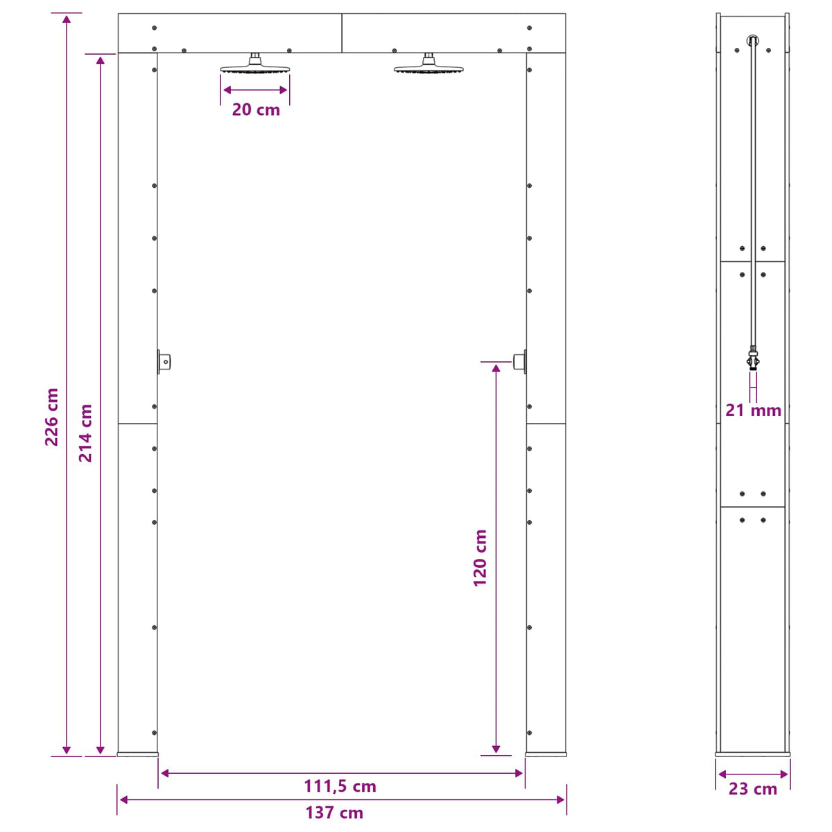 Udendørs bruser 226 cm Massivt fyrretræ og rustfrit stål