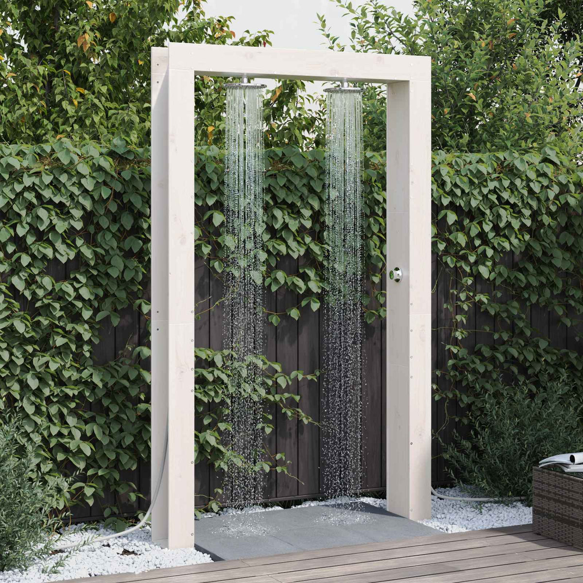 Udendørs bruser 226 cm Massivt fyrretræ og rustfrit stål Hvid