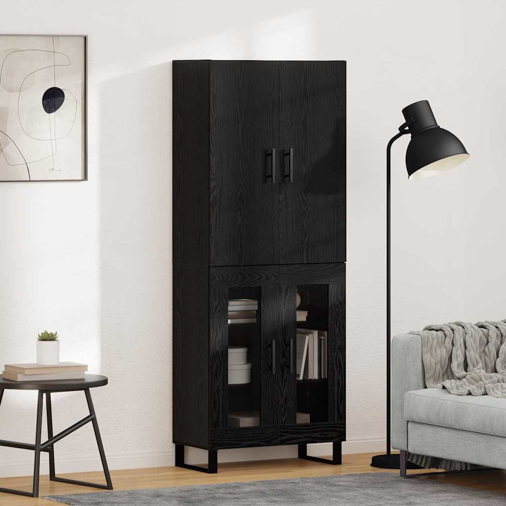 Highboard 2 stk. Sort eg 69,5 x 34 x 180 cm Ingeniørtræ og glas