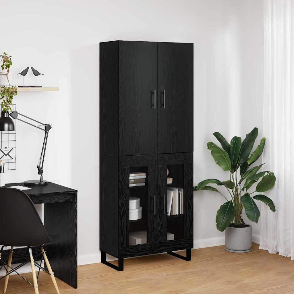 Highboard 2 stk. Sort eg 69,5 x 34 x 180 cm Ingeniørtræ og glas