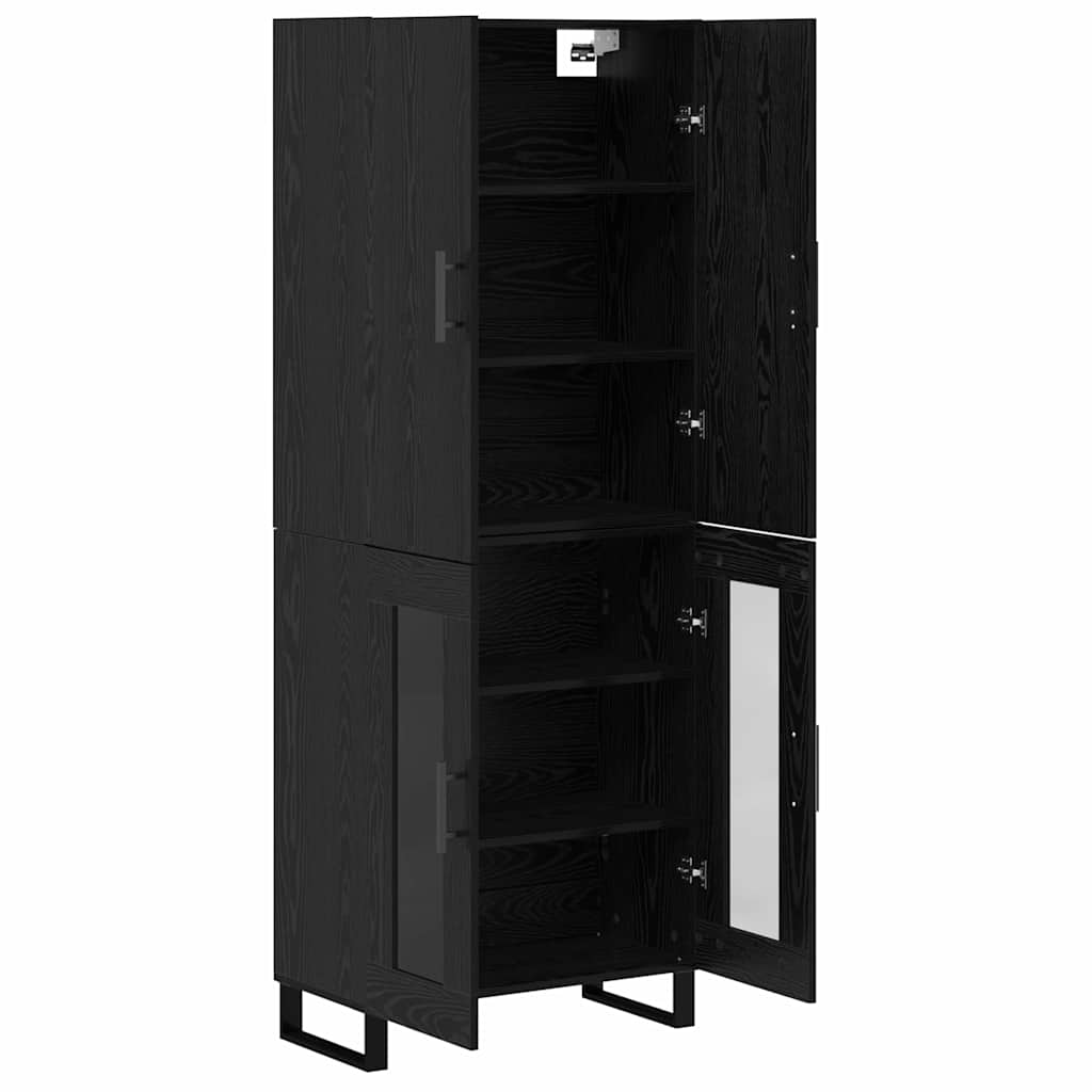 Highboard 2 stk. Sort eg 69,5 x 34 x 180 cm Ingeniørtræ og glas