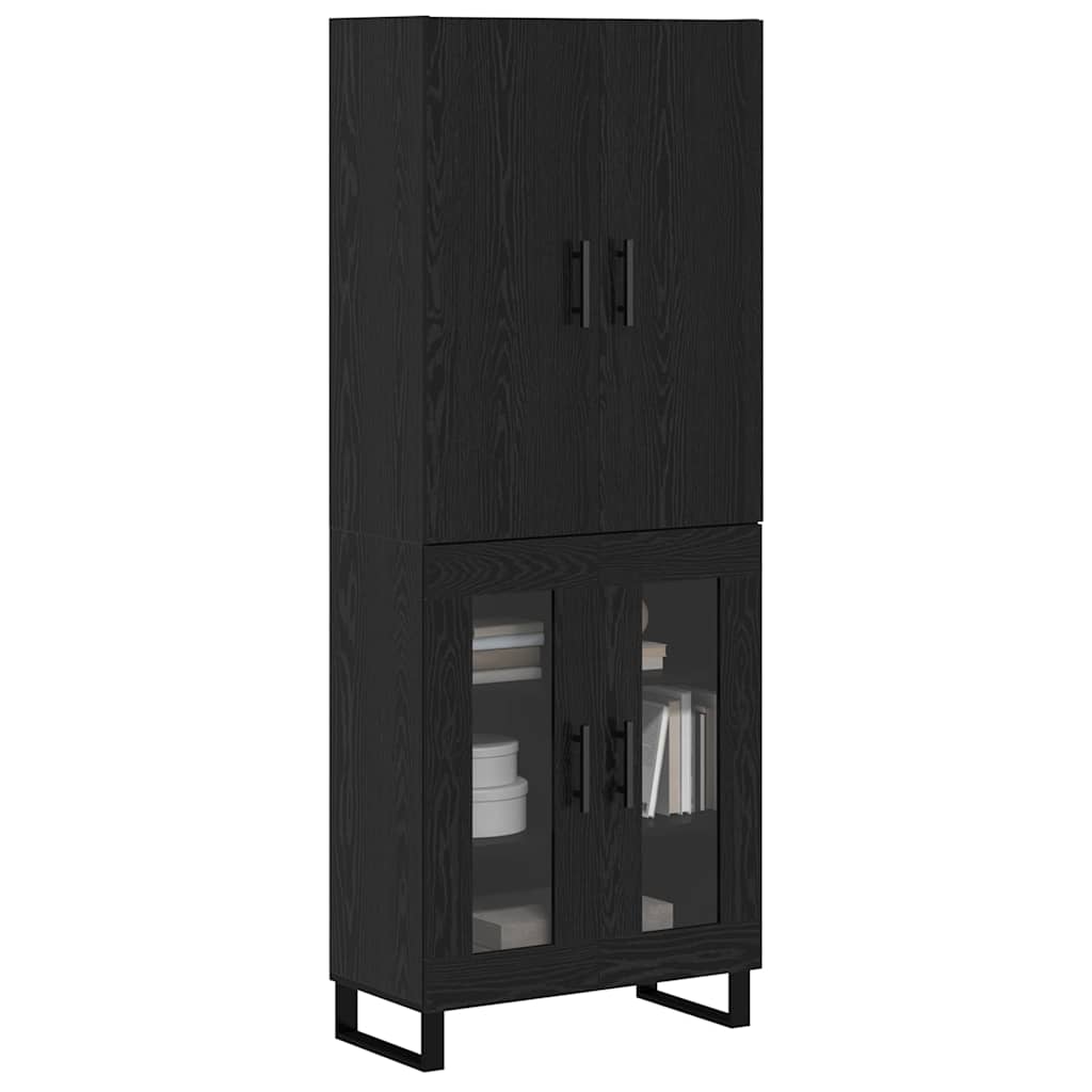 Highboard 2 stk. Sort eg 69,5 x 34 x 180 cm Ingeniørtræ og glas