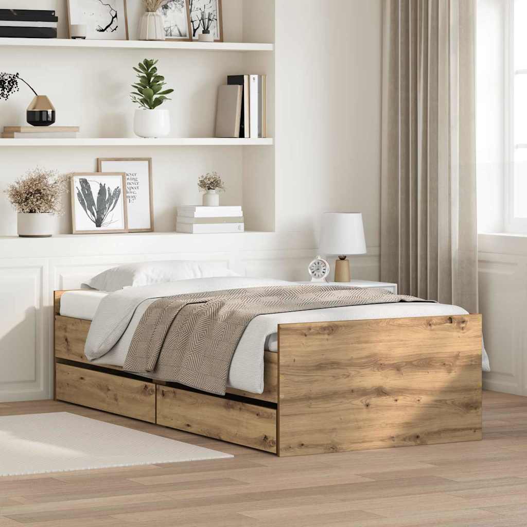 Sengestel med skuffe Artisan Egetræ 90 x 200 cm Massiv fyrretræ