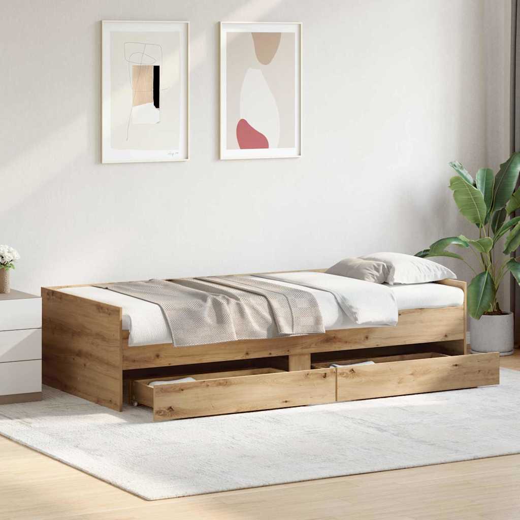 Sengestel med skuffe Artisan Egetræ 90 x 200 cm Massiv fyrretræ