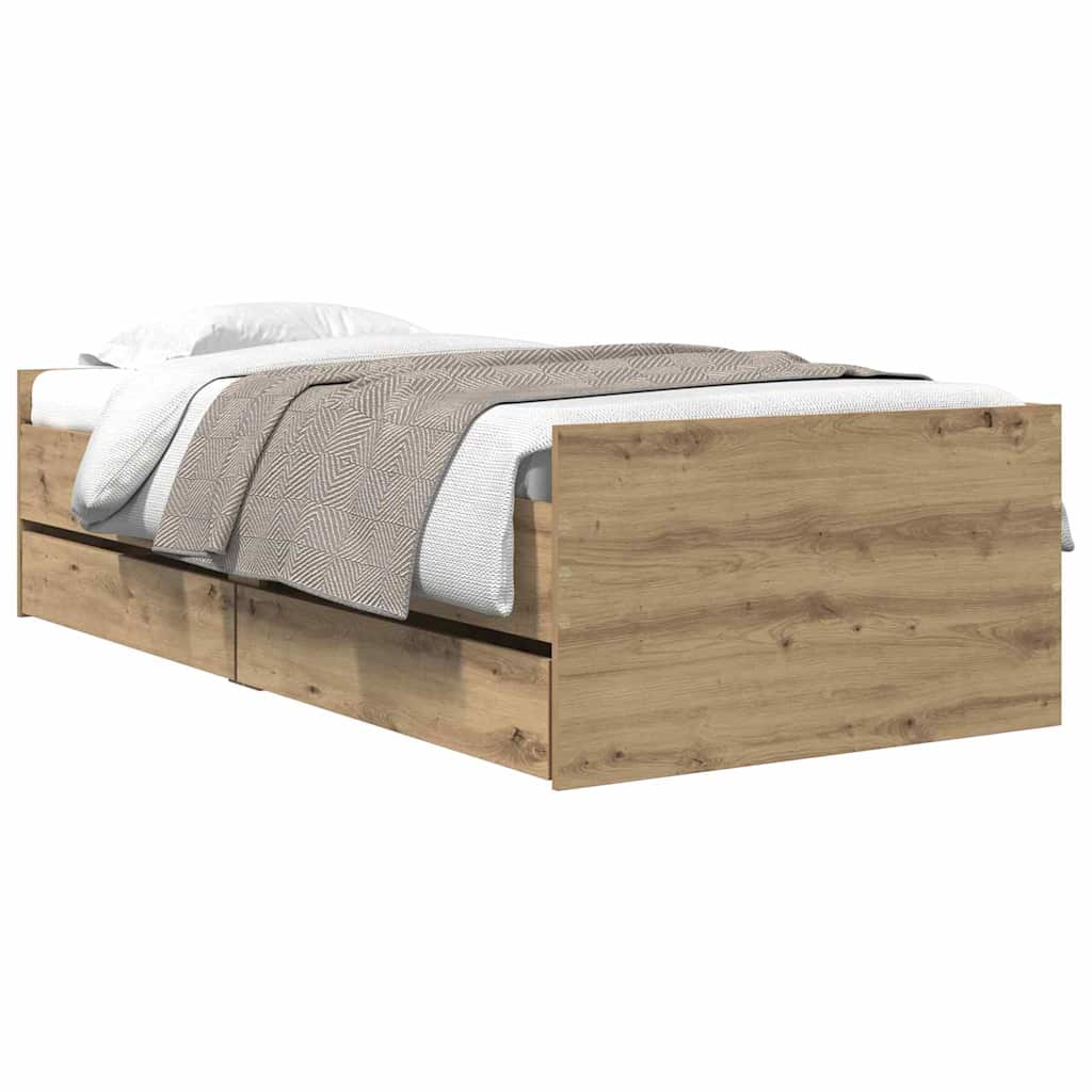 Sengestel med skuffe Artisan Egetræ 90 x 200 cm Massiv fyrretræ