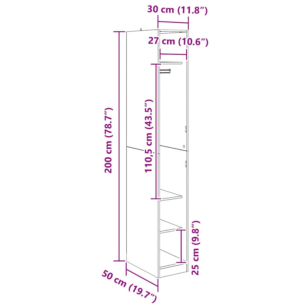 Garderobeskab Sort eg 30 x 50 x 200 cm Konstrueret træ