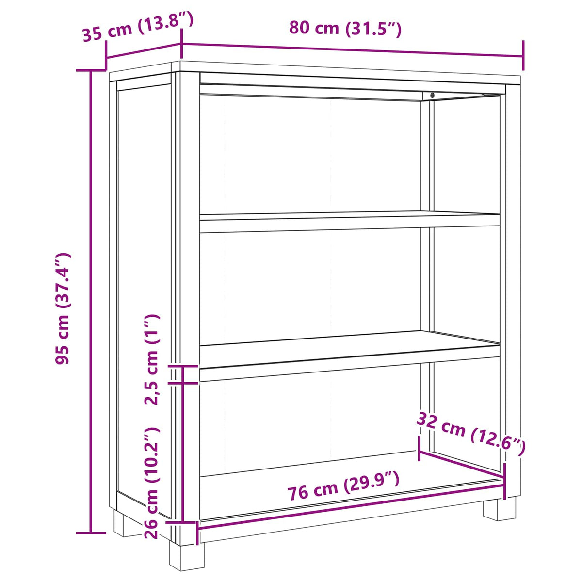 Kabinet med opbevaring Brun 80 x 35 x 95 cm Massivt Eg Træ