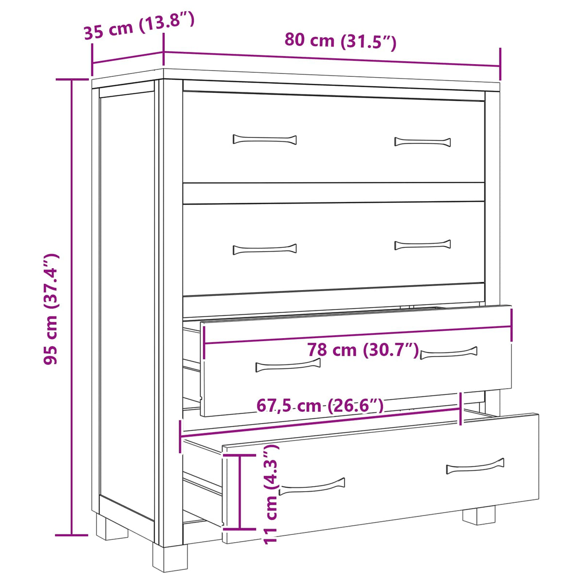 Kabinet med skuffe Brun 80 x 35 x 95 cm Massivt Eg Træ