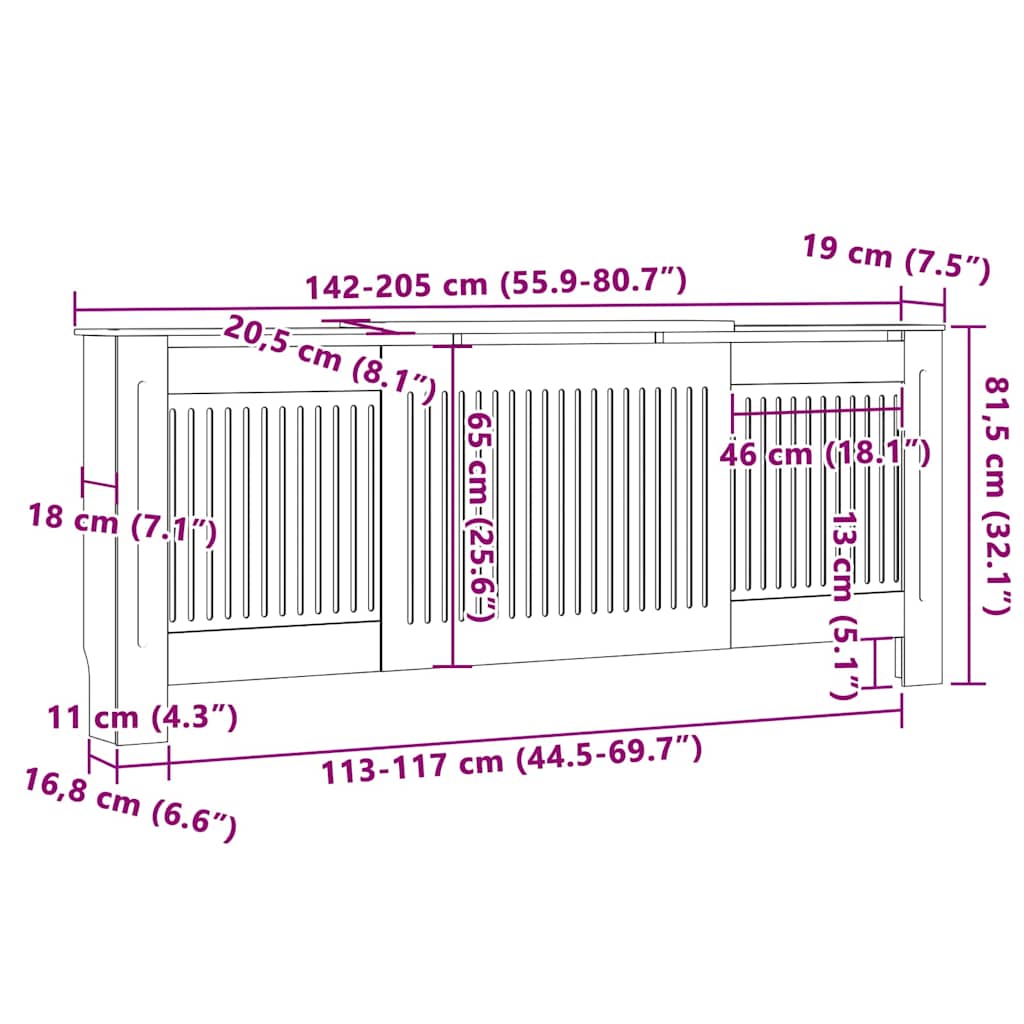 Radiatorcover 2 stk. Sonoma-eg 205 x 20,5 x 81,5cm
