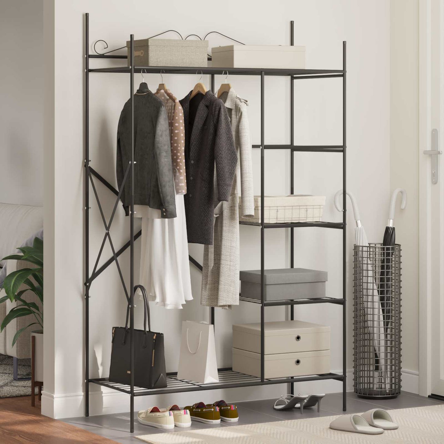 Åben Garderobe med hylde Sort 104,5 x 45 x 172 cm Stål