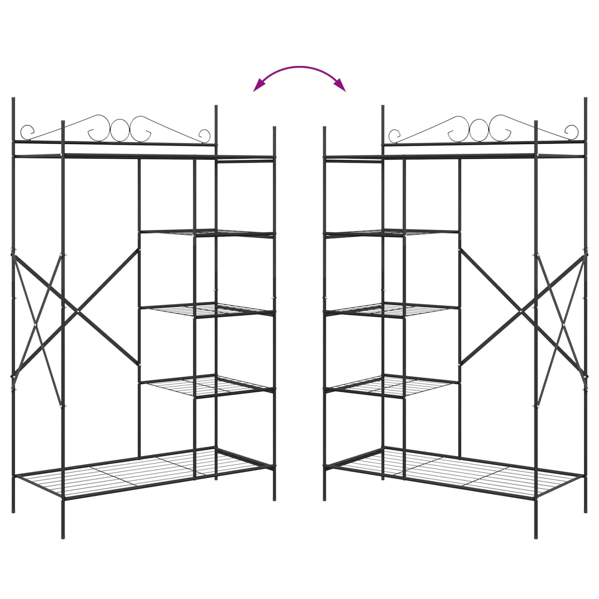 Åben Garderobe med hylde Sort 104,5 x 45 x 172 cm Stål