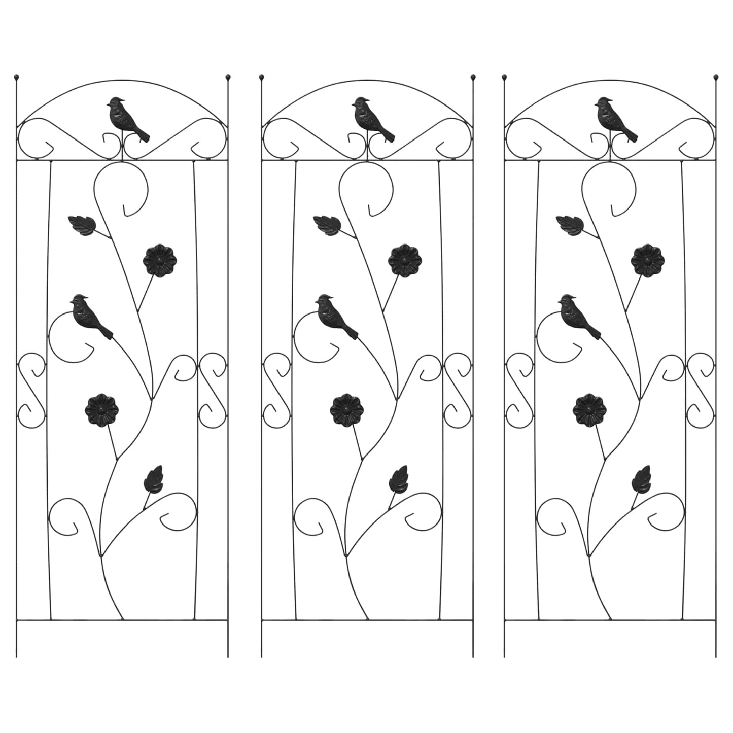 Havehegn 3 stk. Sort 110 x 40 cm Stål