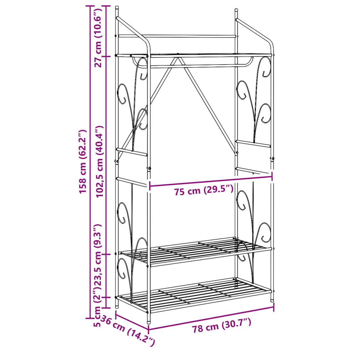 Åben Garderobe 2 stk. 78 x 36 x 158 cm