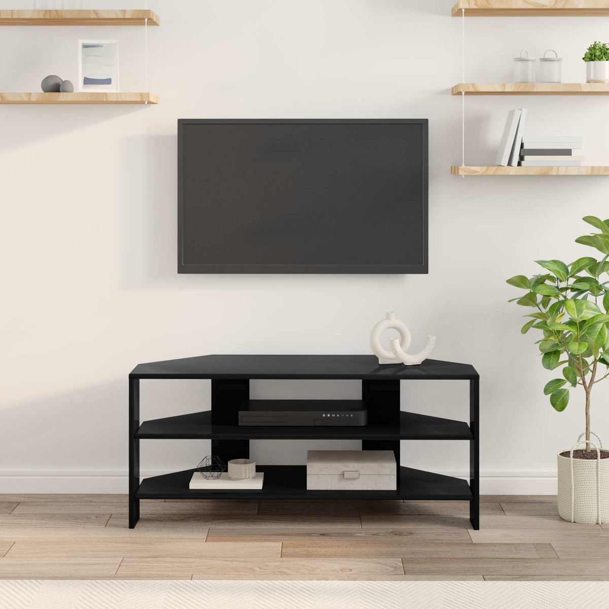 HjørneTVskab 102x40,5x45cm Sort Konstrueret træ