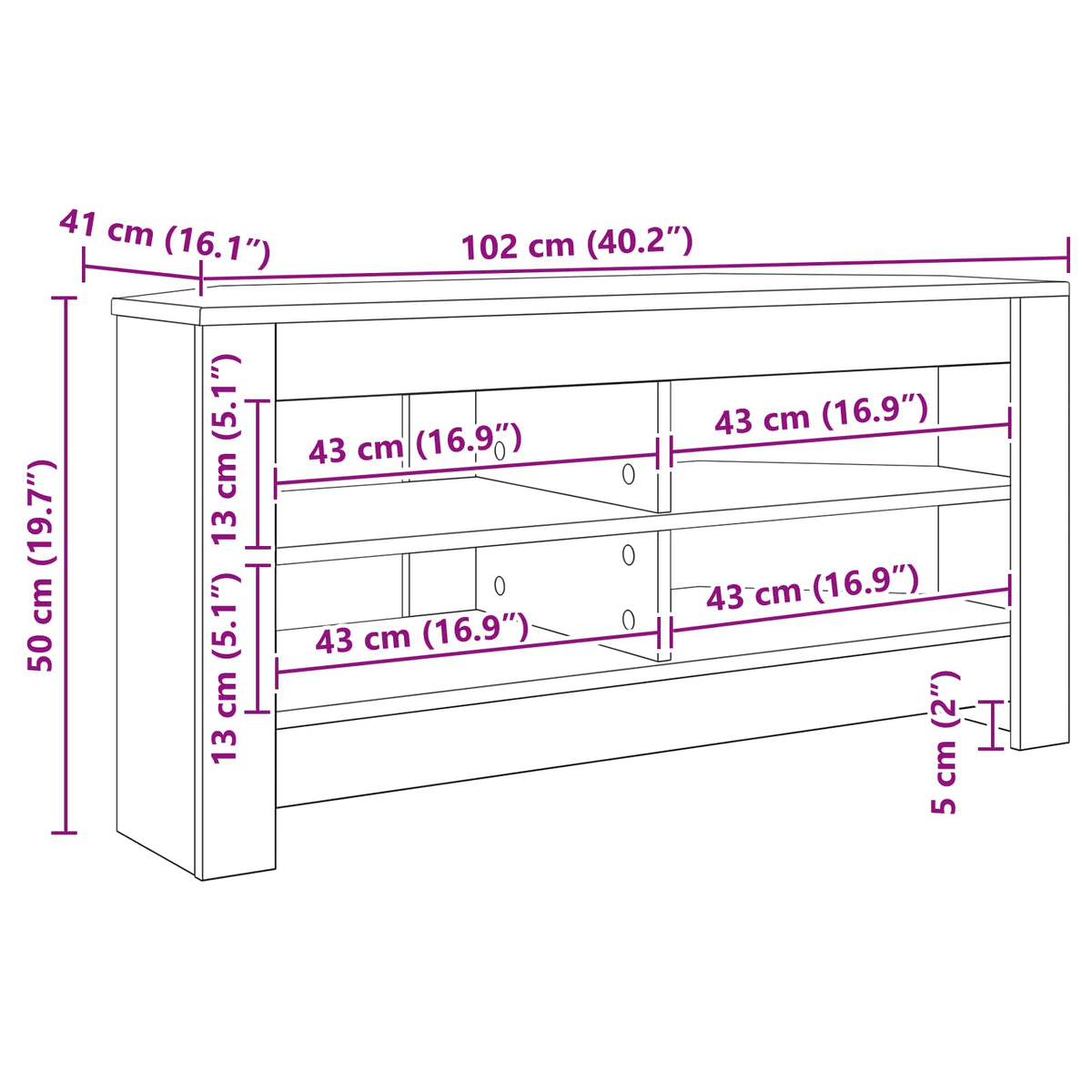 HjørneTVskab 102 x 41 x 50 cm Sort Konstrueret træ