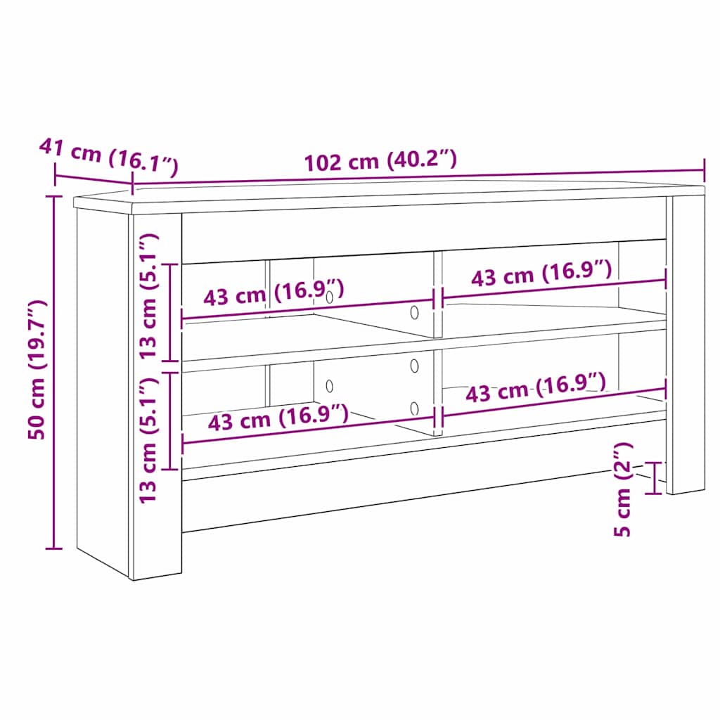 HjørneTVskab 102 x 41 x 50 cm Sonoma-eg Konstrueret træ