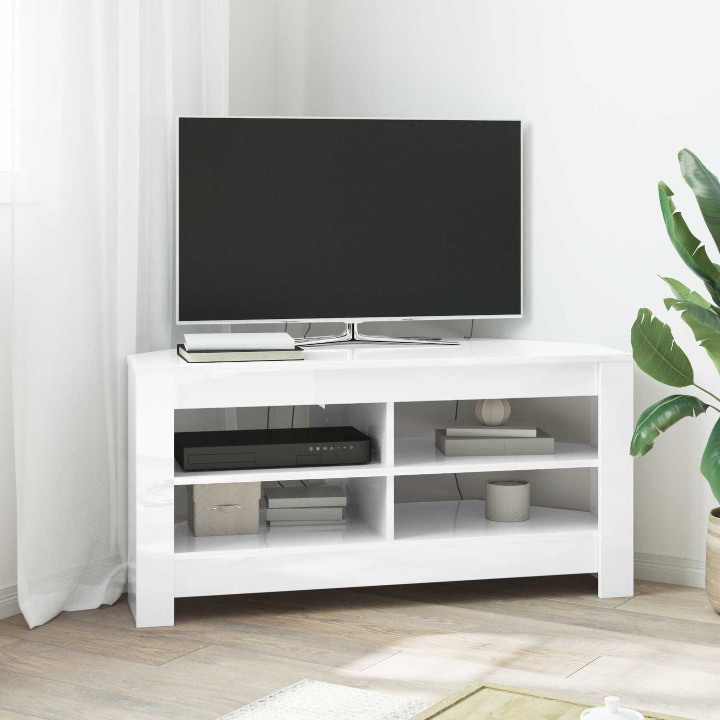 HjørneTVskab 102 x 41 x 50 cm Hvid højglans Konstrueret træ