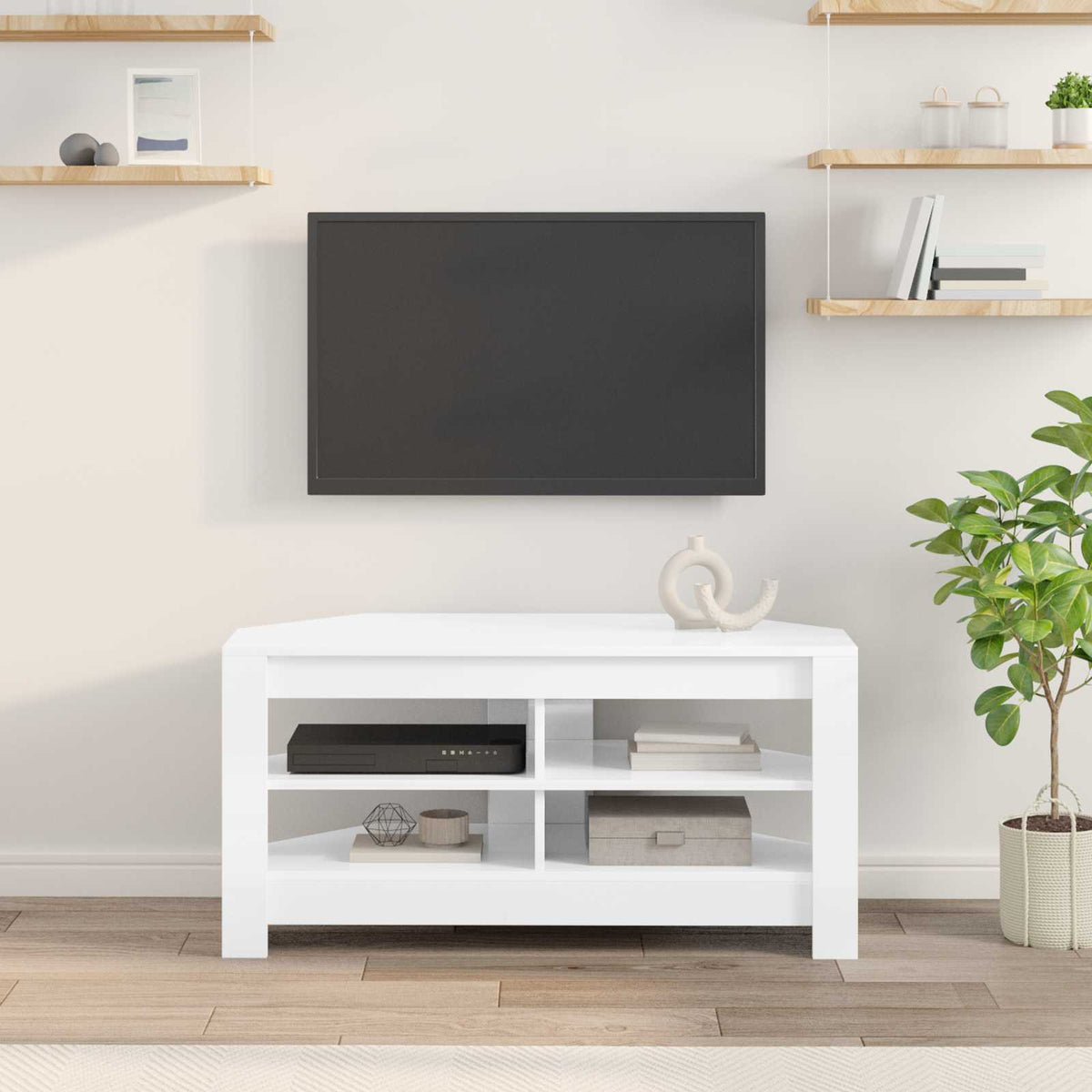 HjørneTVskab 102 x 41 x 50 cm Hvid højglans Konstrueret træ