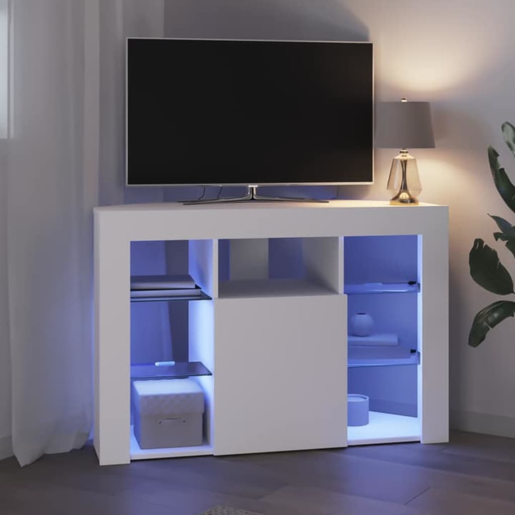 Hjørne LED TV Skab 100x40x68cm Hvid Konstrueret træ