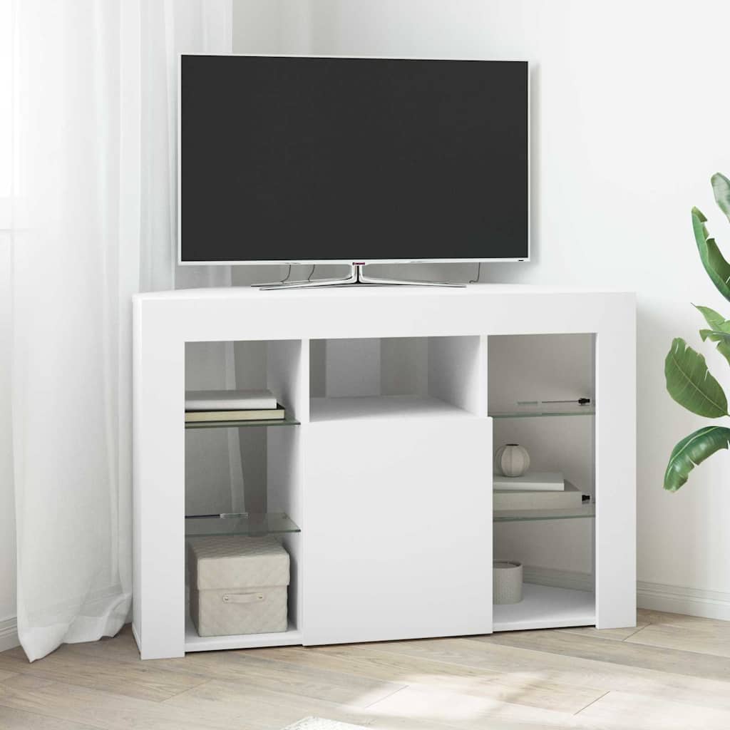 Hjørne LED TV Skab 100x40x68cm Hvid Konstrueret træ