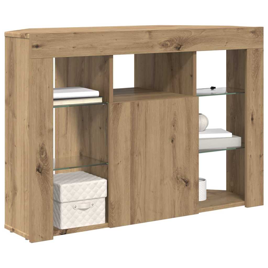 Hjørne LED TV Skab 100x40x68cm Artisan Egetræ Konstrueret træ