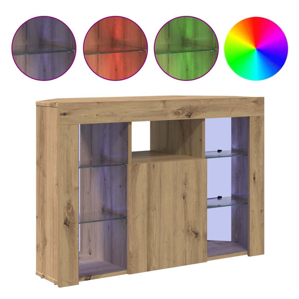 Hjørne LED TV Skab 100x40x68cm Artisan Egetræ Konstrueret træ