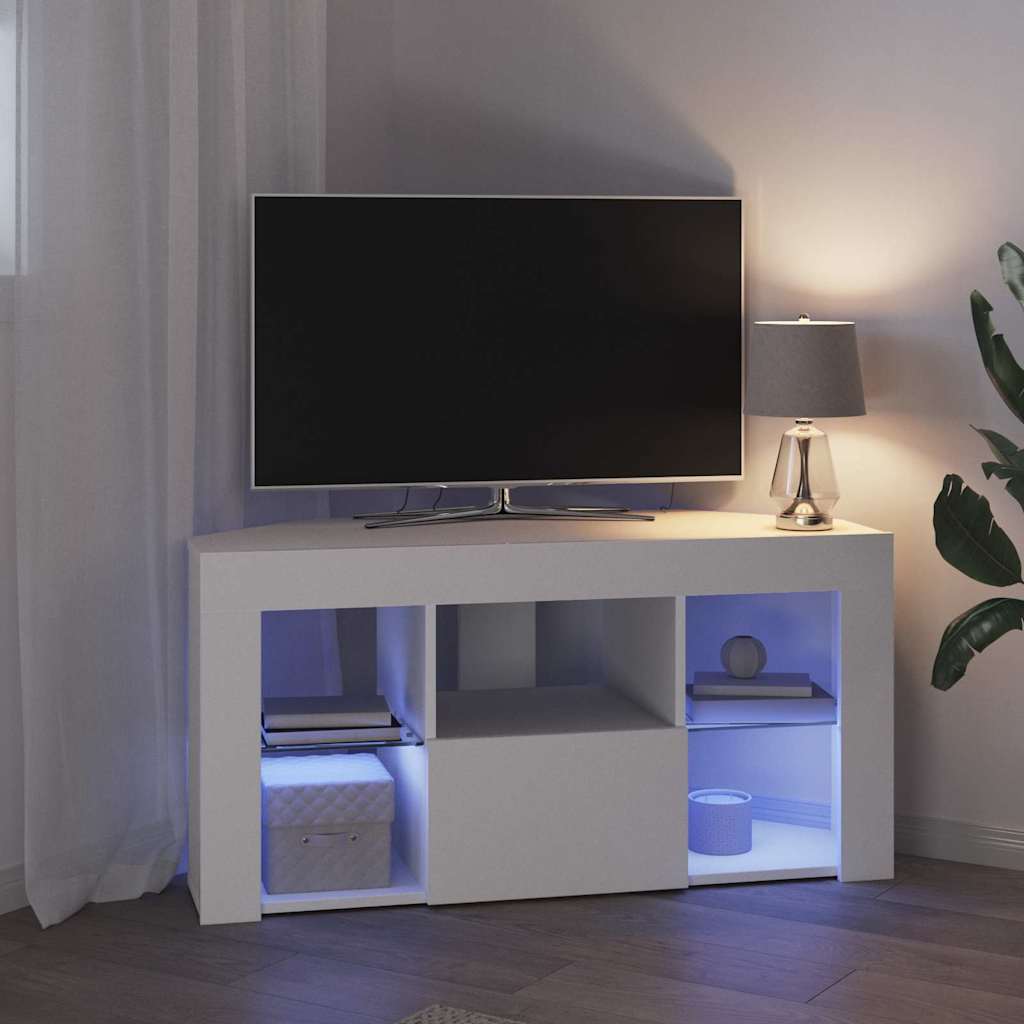 Hjørne LED TV Skab 100 x 40 x 50 cm Hvid Konstrueret træ