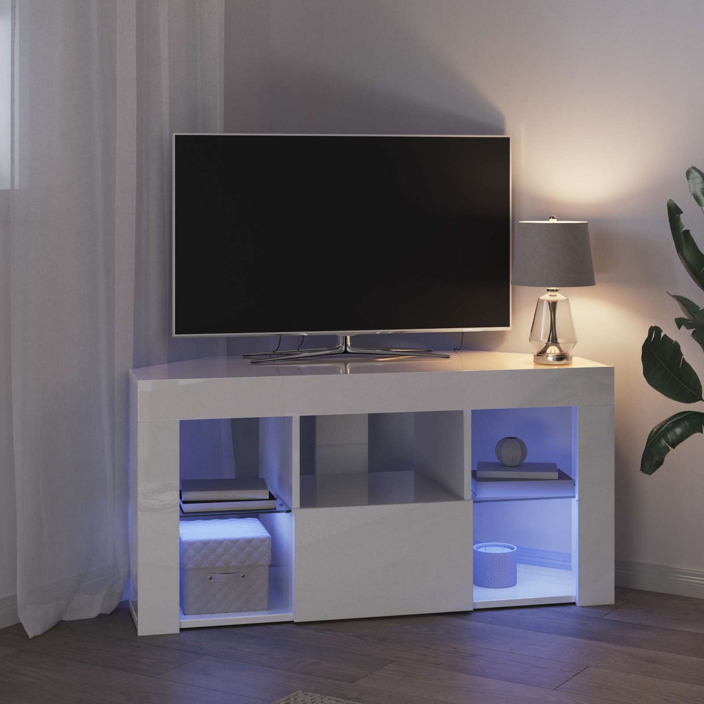 Hjørne LED TV Skab 100 x 40 x 50 cm Højglans Hvid