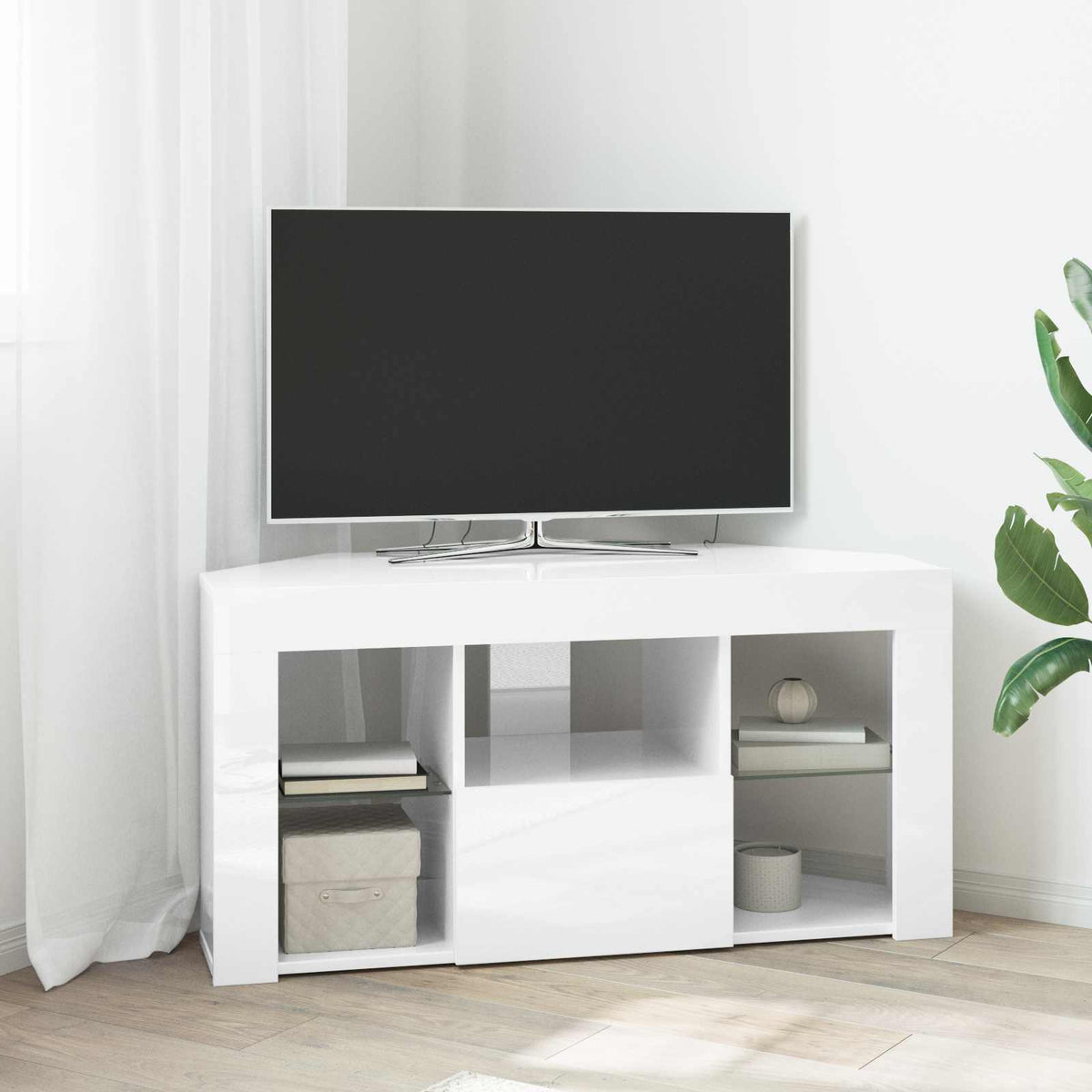 Hjørne LED TV Skab 100 x 40 x 50 cm Højglans Hvid
