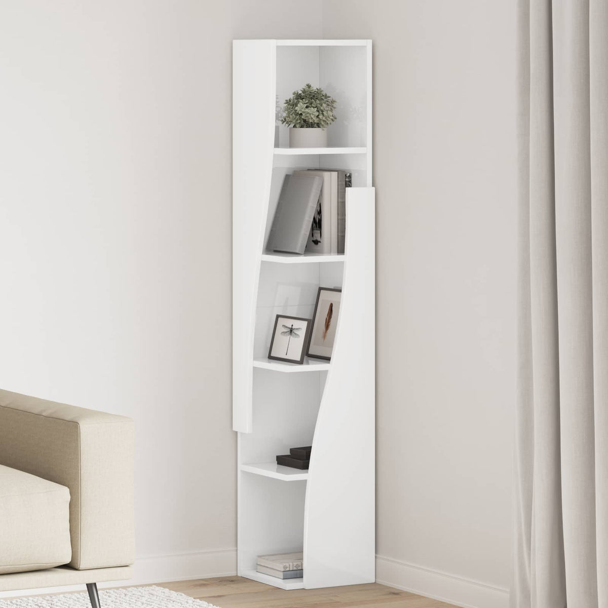 Hjørneskab 27,5x27x140cm Konstrueret træ Høj gloss hvid