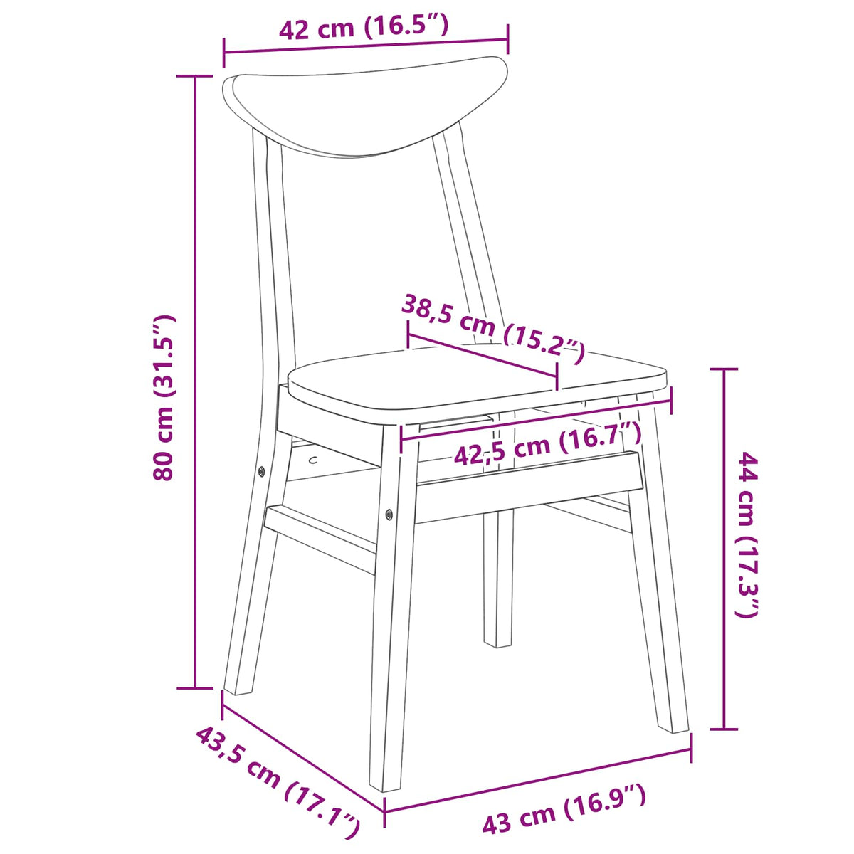 Spisestole 2 stk. Massiv Gummitræ Naturfarvet 42 x 47,5 x 81 cm