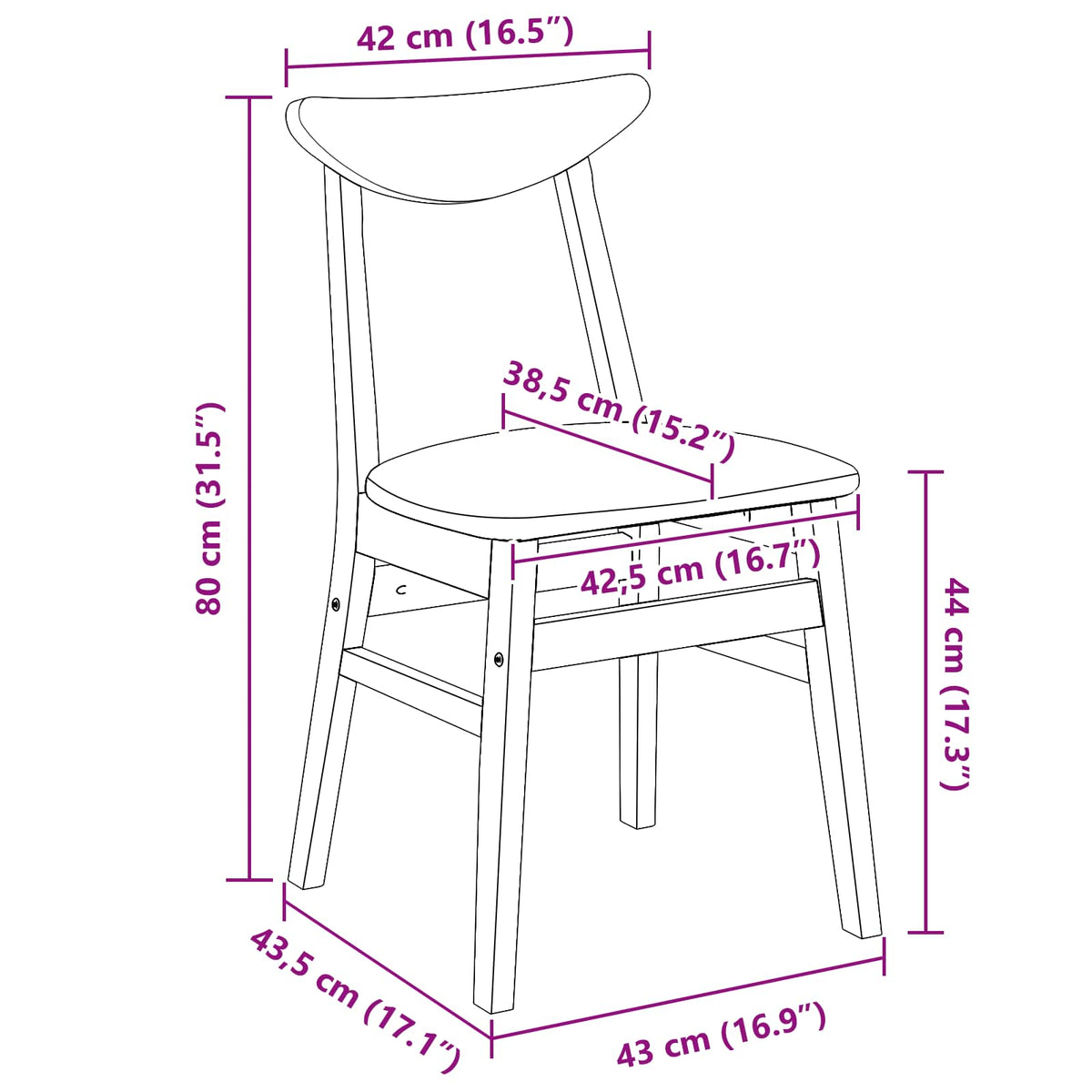 Spisestole 2 stk. Massiv Gummitræ Hvid 42 x 47,5 x 81 cm