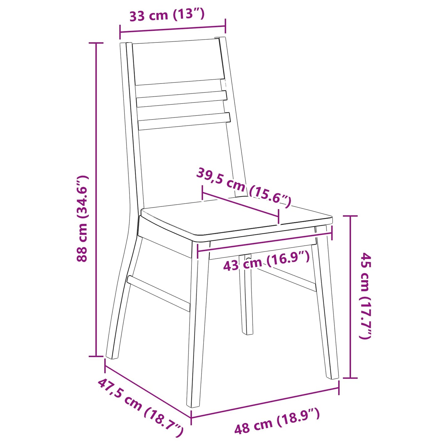 Spisestole 2 stk. Massiv Gummitræ Hvid 43 x 54 x 89 cm