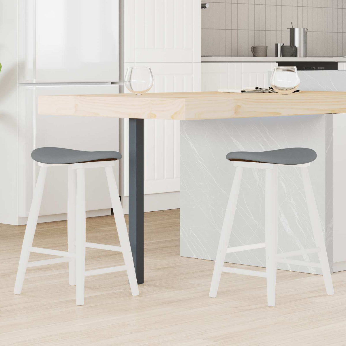 Spisestole 2 stk. Massiv Gummitræ Hvid 46 x 37 x 63 cm