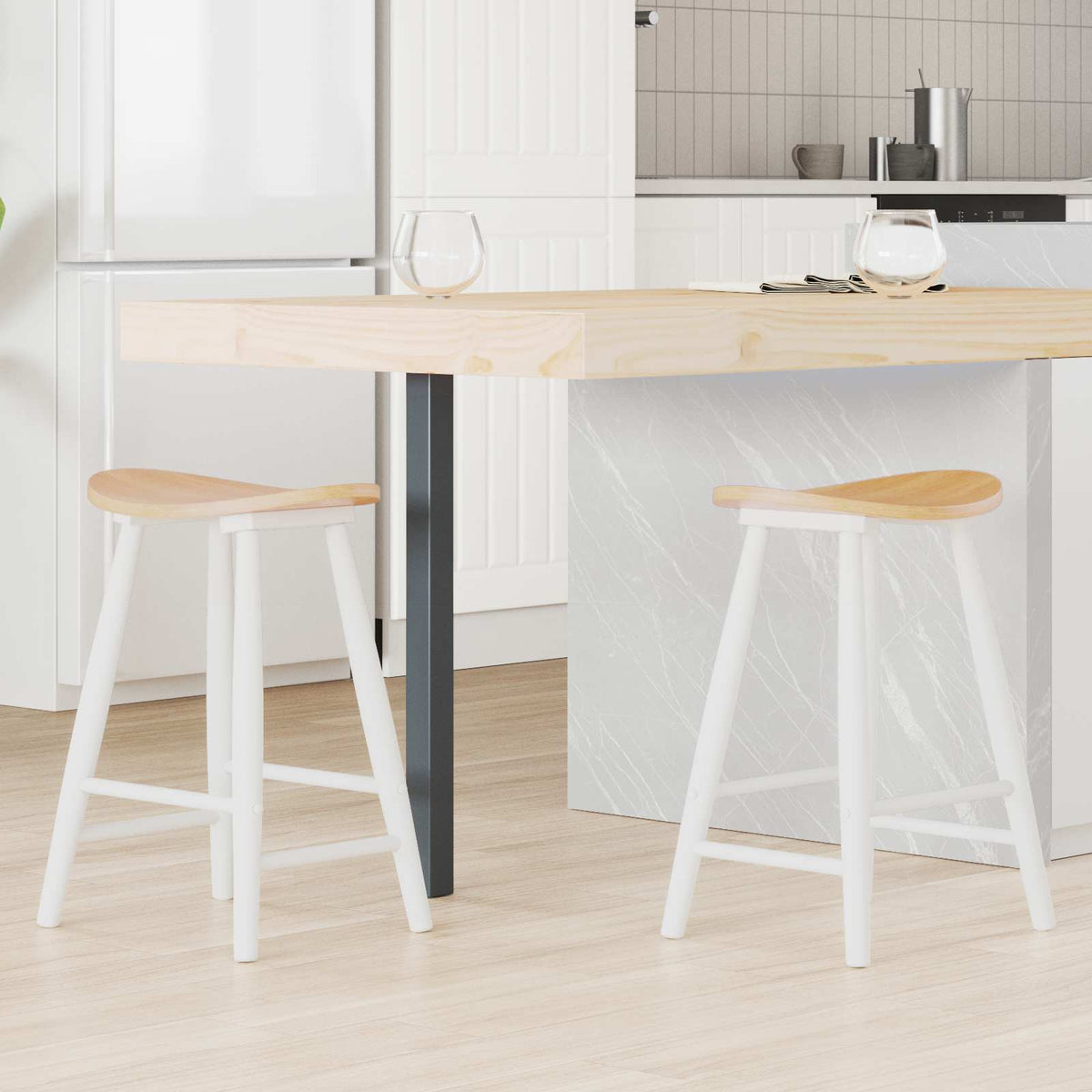 Spisestole 2 stk. Massiv Gummitræ Hvid 46 x 37 x 63 cm