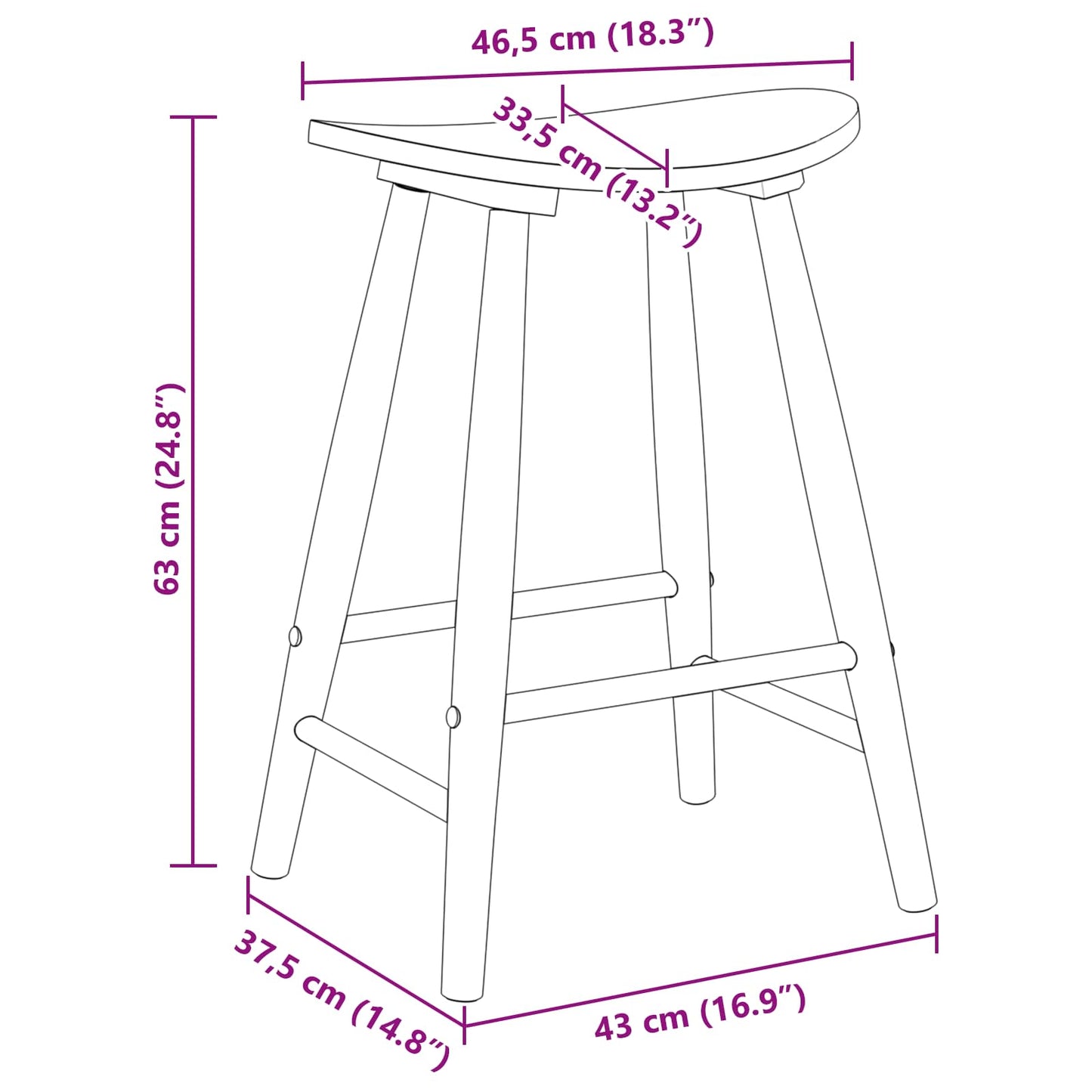 Spisestole 2 stk. Massiv Gummitræ Hvid 46 x 37 x 63 cm