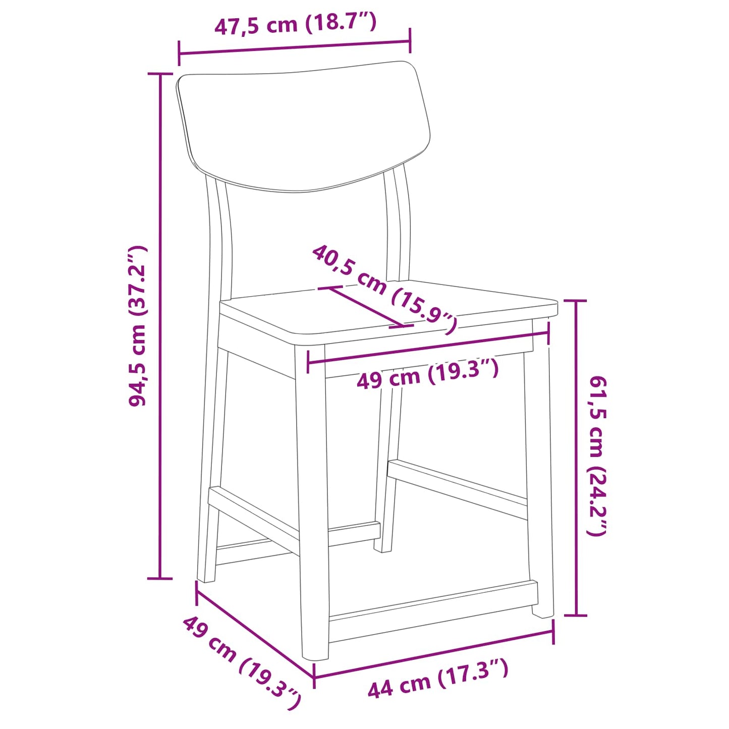 Spisestole 2 stk. Massiv Gummitræ Naturfarvet 48 x 49 x 95 cm
