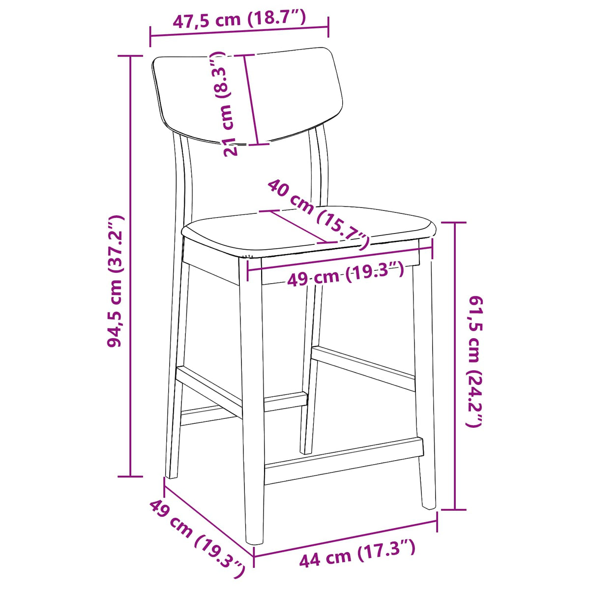 Spisestole 2 stk. Massiv Gummitræ Hvid 48 x 49 x 95 cm