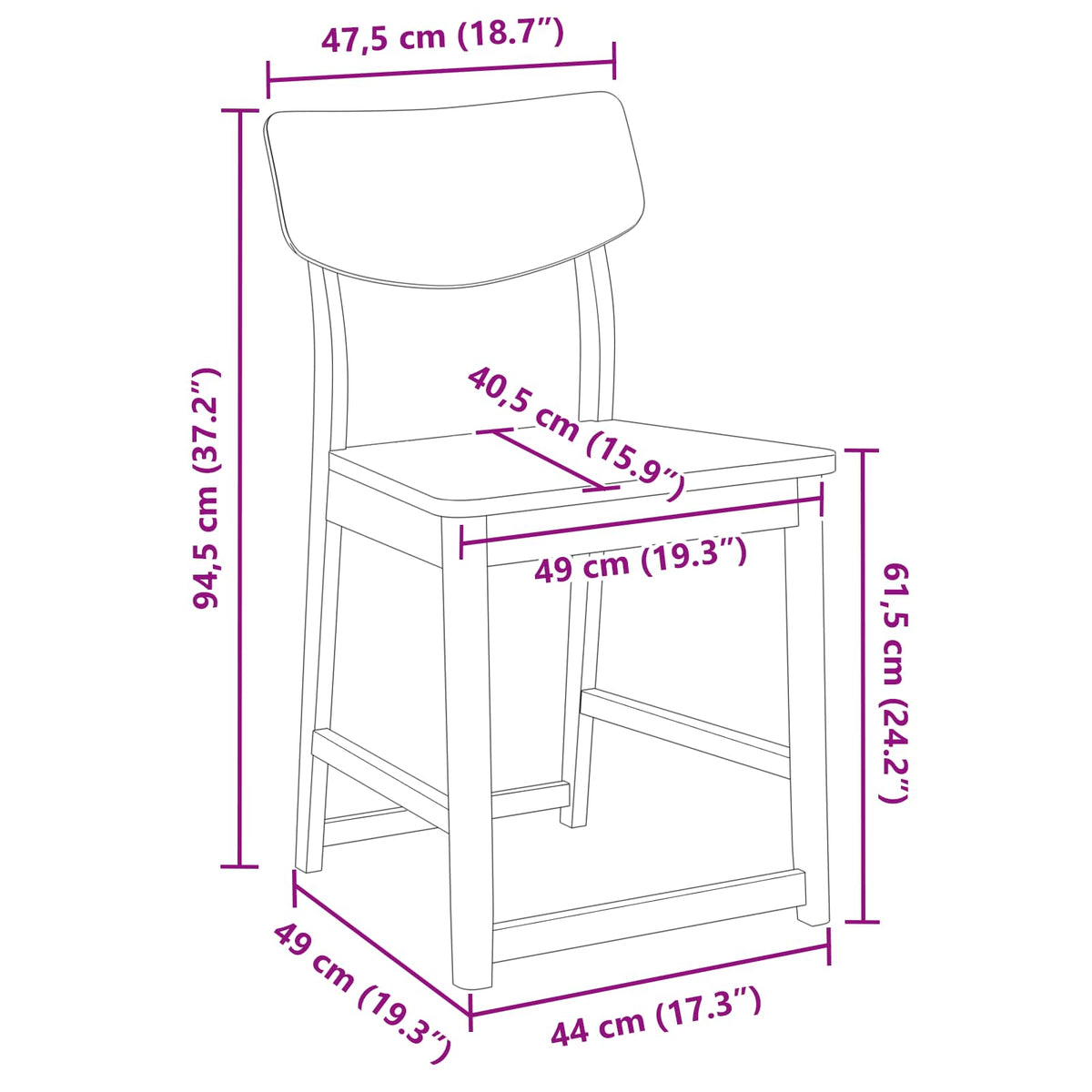 Spisestole 2 stk. Massiv Gummitræ Hvid 48 x 49 x 95 cm