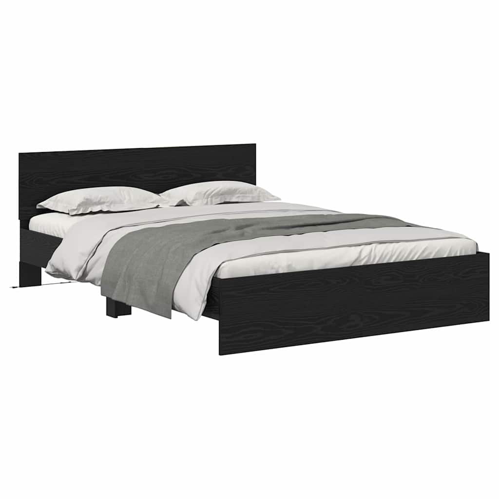 Sengestel med hovedgærde Sort eg 140 x 190 cm Konstrueret træ